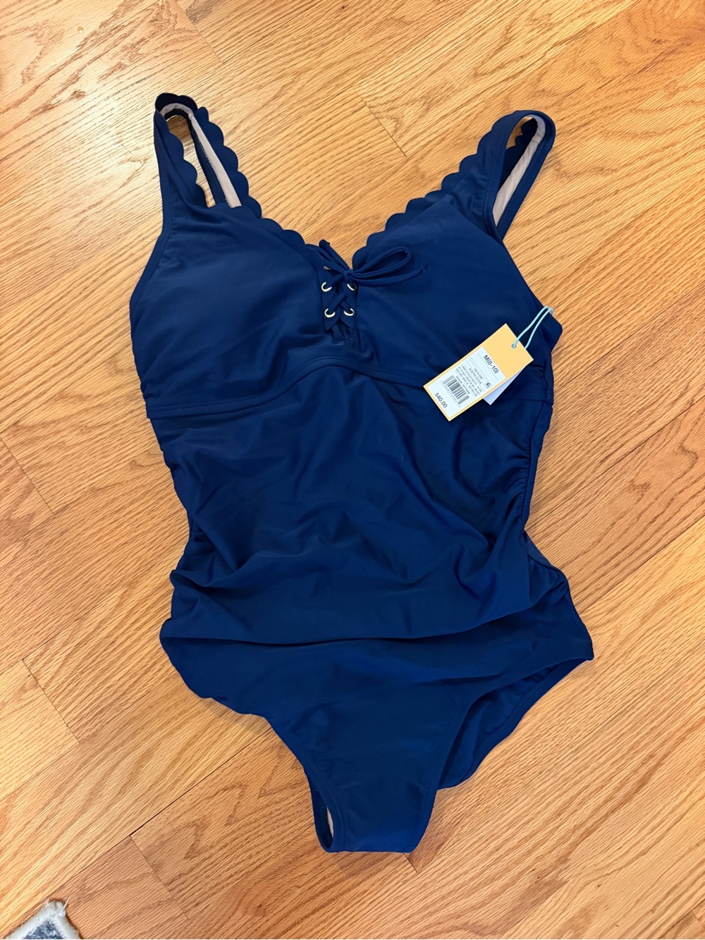 NWT Navy Scallop Lace-Up One-Piece Swimsuit